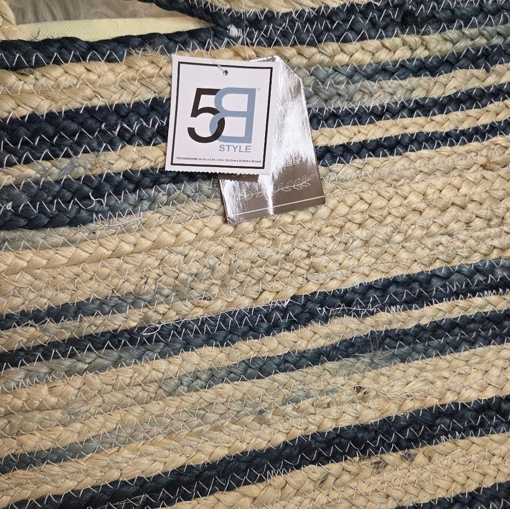 5B Style Striped Jute Straw Tote Bag Large - Picture 3 of 7